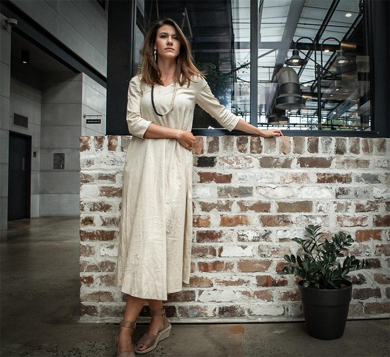 Casual linen maxi dress C1374