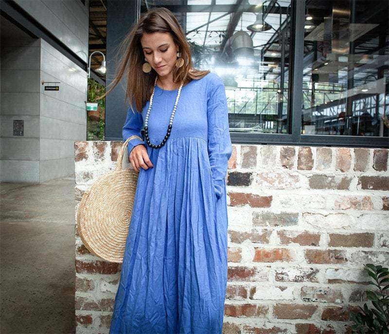 Blue long linen dress, linen womens dress, womens casual linen dress, YLISTYLE Blue long linen dress, linen womens dress, womens casual linen dress, YLISTYLE