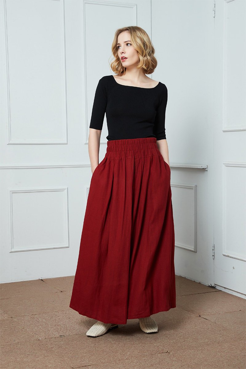 high wasit linen maxi skirt C1396