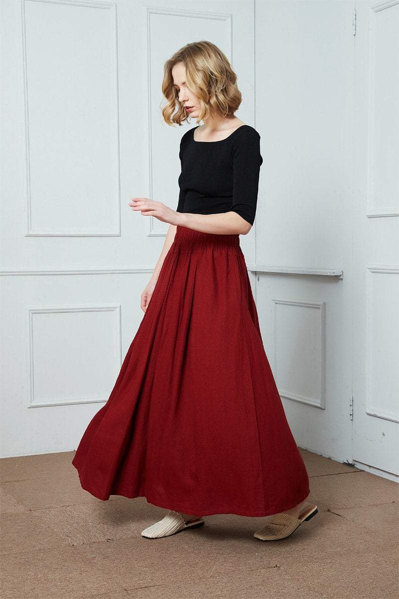 high wasit linen maxi skirt C1396
