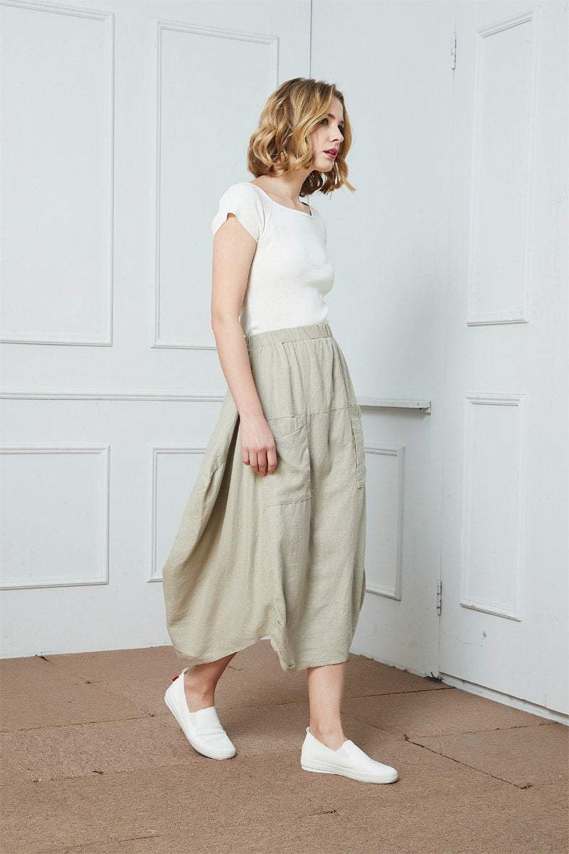 Linen skirt, Asymmetrical linen Skirt, Elastic Waist skirt, womens skirts, skirt with big pockets, gray linen skirt, summer skirt C1403