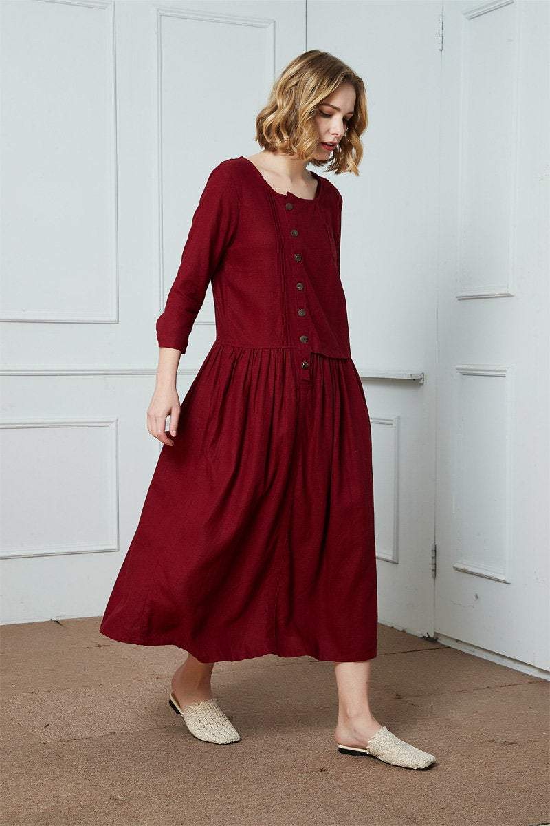 Linen Shirt-Dress/casual dress/Button Linen Shirt-Dress/ Red linen dress/Ylistyle dress
