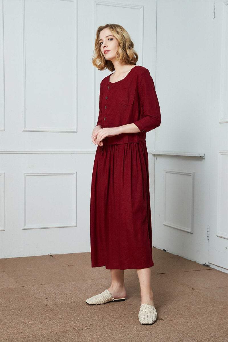 Linen Shirt-Dress/casual dress/Button Linen Shirt-Dress/ Red linen dress/Ylistyle dress
