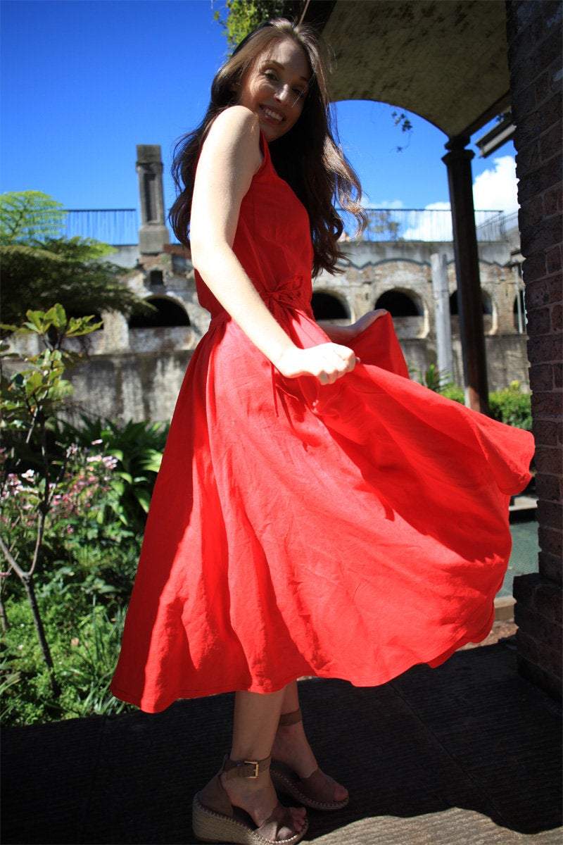 Linen dress, Boho dress, long linen dress, drawing string dress, linen casual dress, sleeveless dress, womens dresses