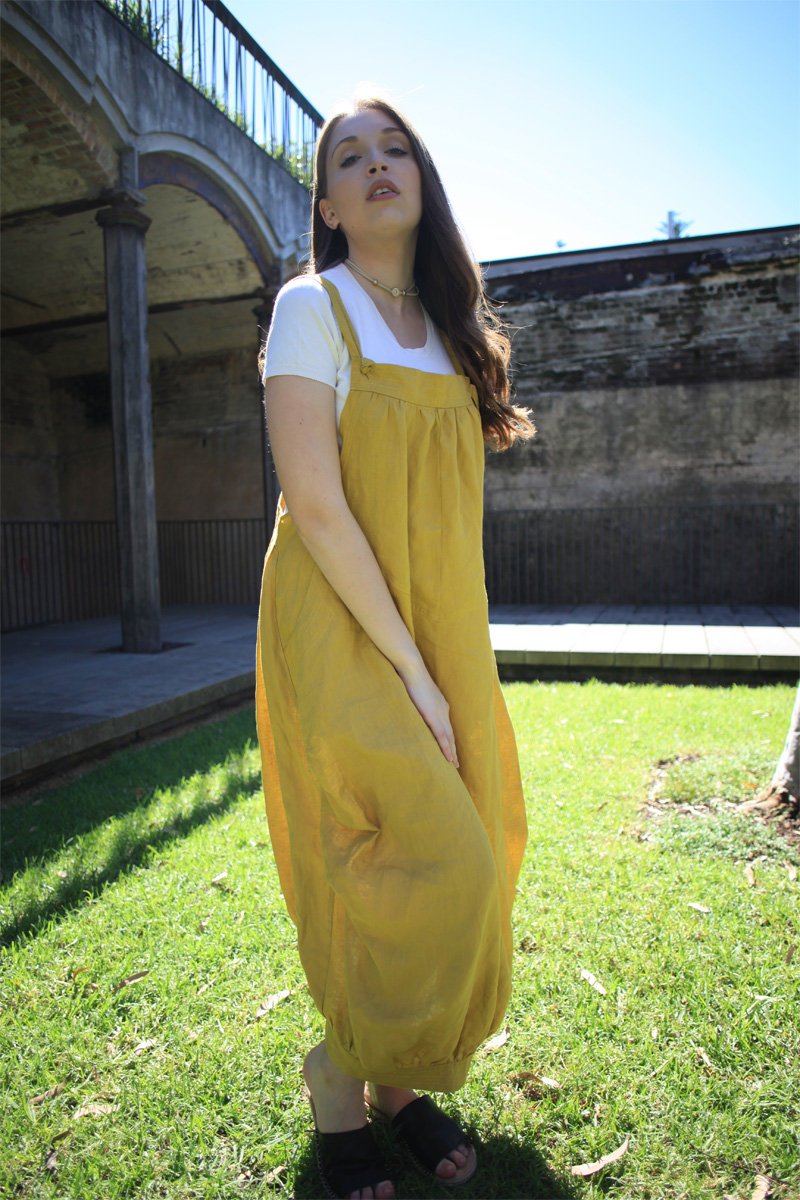 Yellow Pinafore dress, linen dress, maxi linen dress, Linen pinafore dress, overalls dress, womens overalls, summer dress