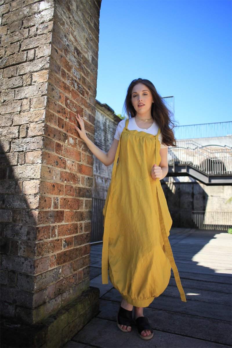 Yellow Pinafore dress, linen dress, maxi linen dress, Linen pinafore dress, overalls dress, womens overalls, summer dress