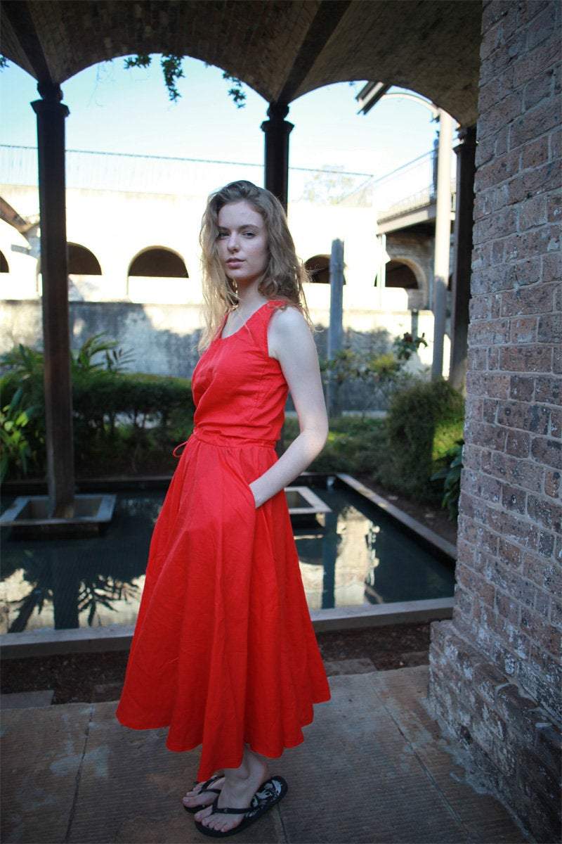 Linen dress, Boho dress, long linen dress, drawing string dress, linen casual dress, sleeveless dress, womens dresses