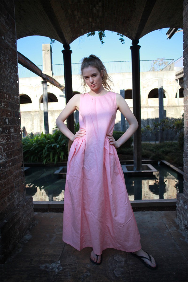 Pink dress, linen dress, pink linen dress, long linen dress, sleevelesss dress, womens dress, pockets dress, summer dress C1495