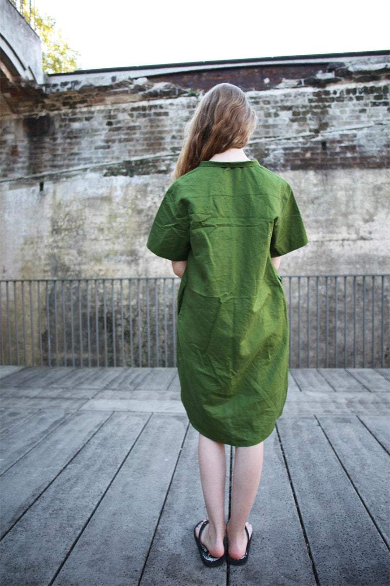 Linen shirt dress, loose linen shirt dress, linen knee dress, linen dress, green linen dress, womens dresses C1499