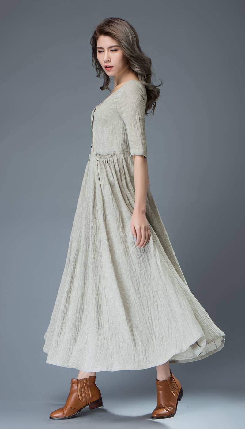 women's Linen maxi dress C815#