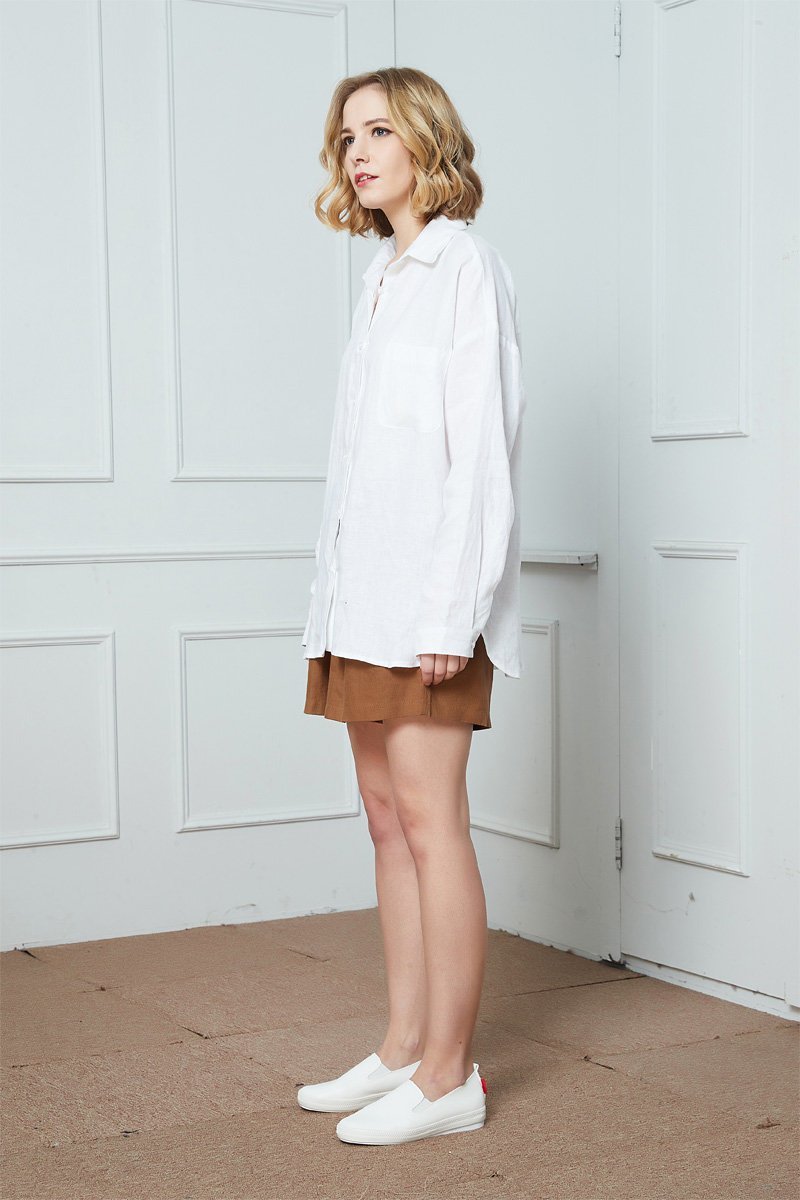 long sleeves white washed linen shirt for women C1390 XS #yy04041