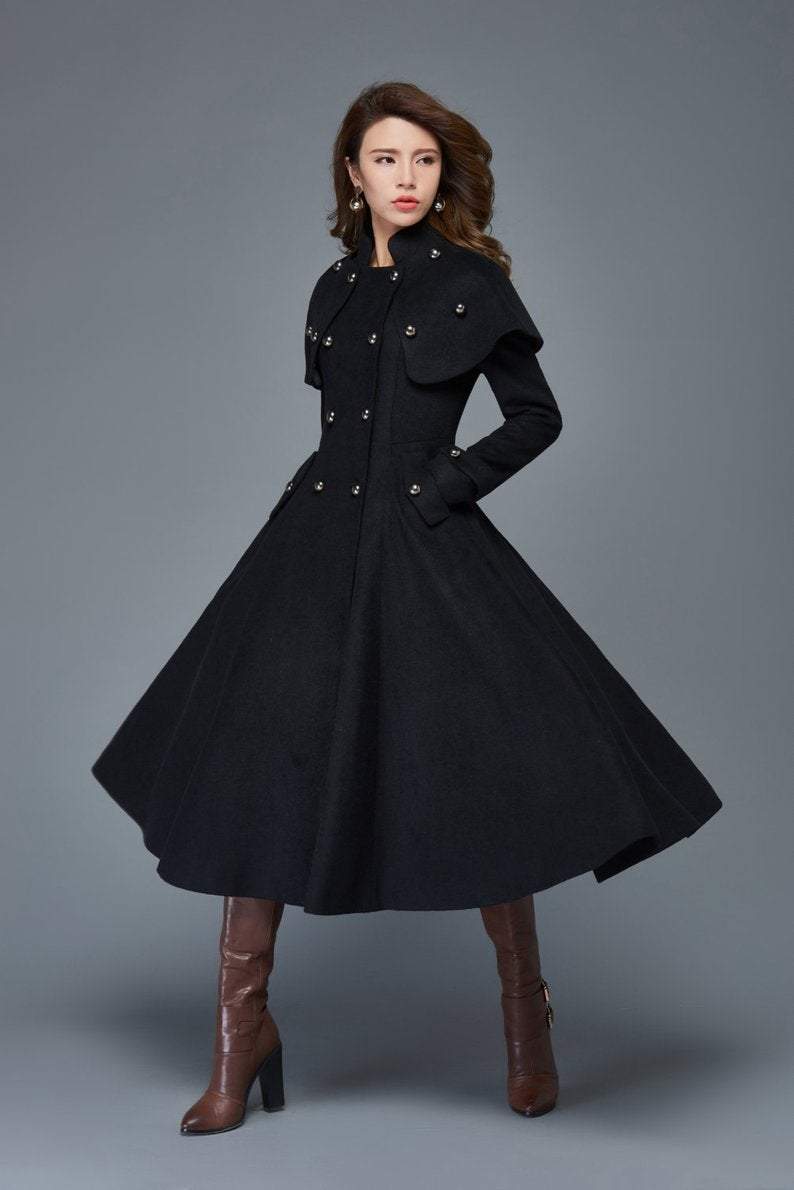 Dark green women's Capelet wool coat C957 US2#yy01955