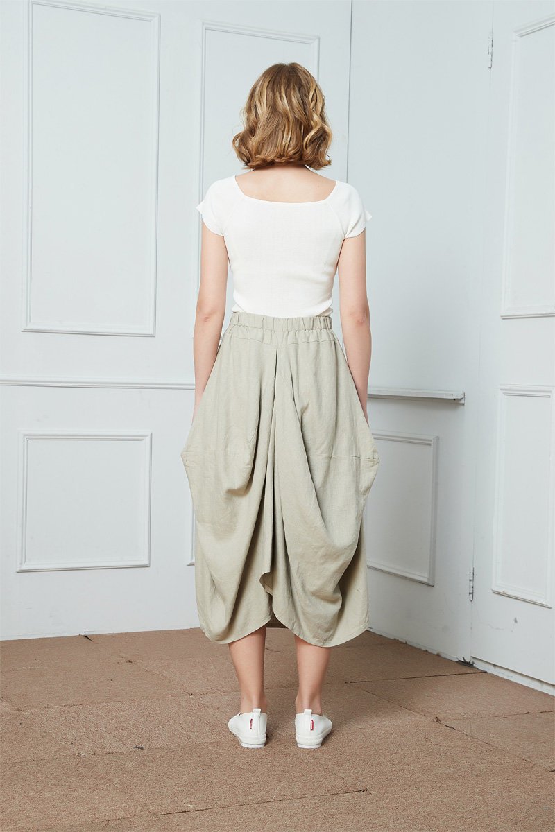 Linen skirt, Asymmetrical linen Skirt, Elastic Waist skirt, womens skirts, skirt with big pockets, gray linen skirt, summer skirt C1403
