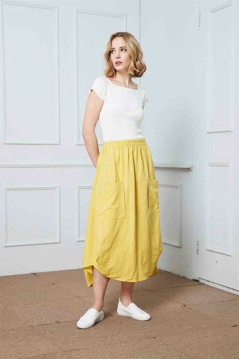 Linen skirt, Asymmetrical linen Skirt, Elastic Waist skirt, womens skirts, skirt with big pockets, gray linen skirt, summer skirt C1403