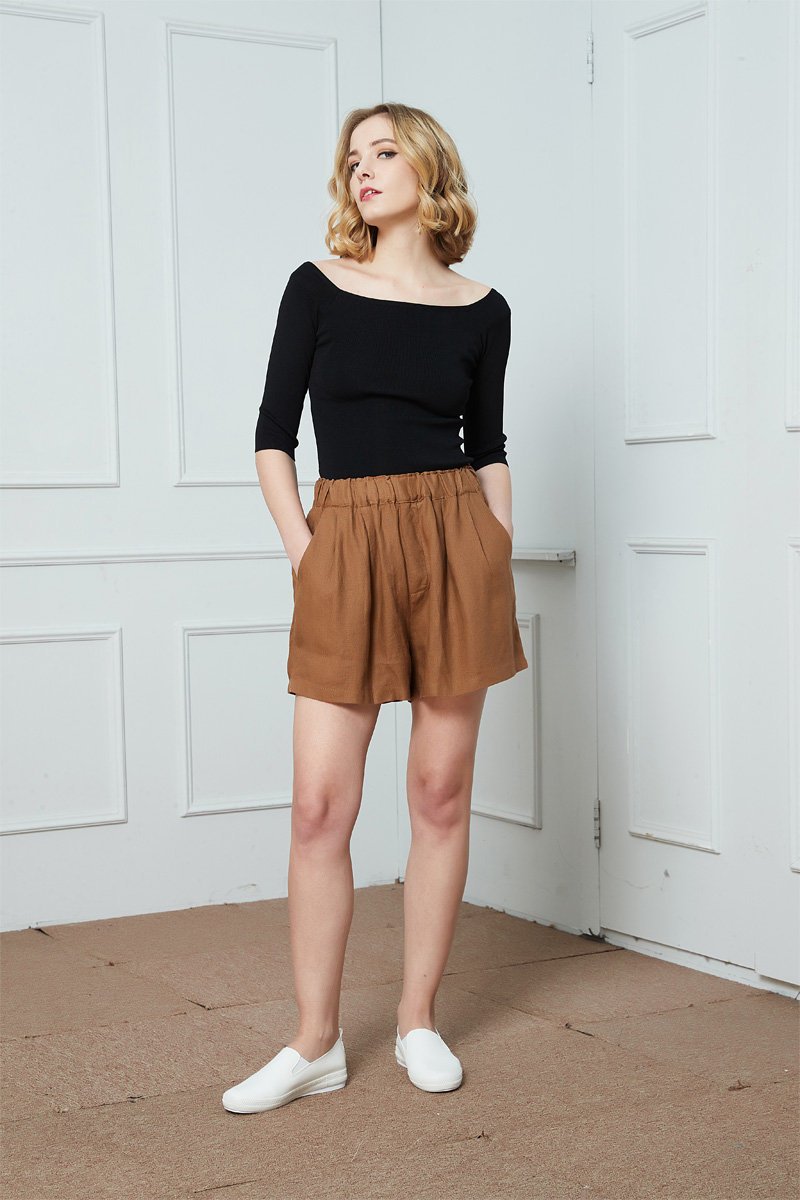 Brown linen short, Linen shorts, Womens linen shorts, Elastic Waist shorts, Summer shorts with side pockets, High waist Linen Shorts C1392