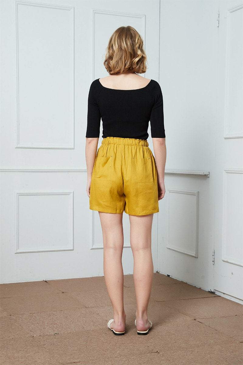 Linen shorts, yellow shorts, Summer Womens Shorts, linen Casual Shorts, Elastic Waist Shorts, Linen Drawstring Shorts, pockets shorts C1394