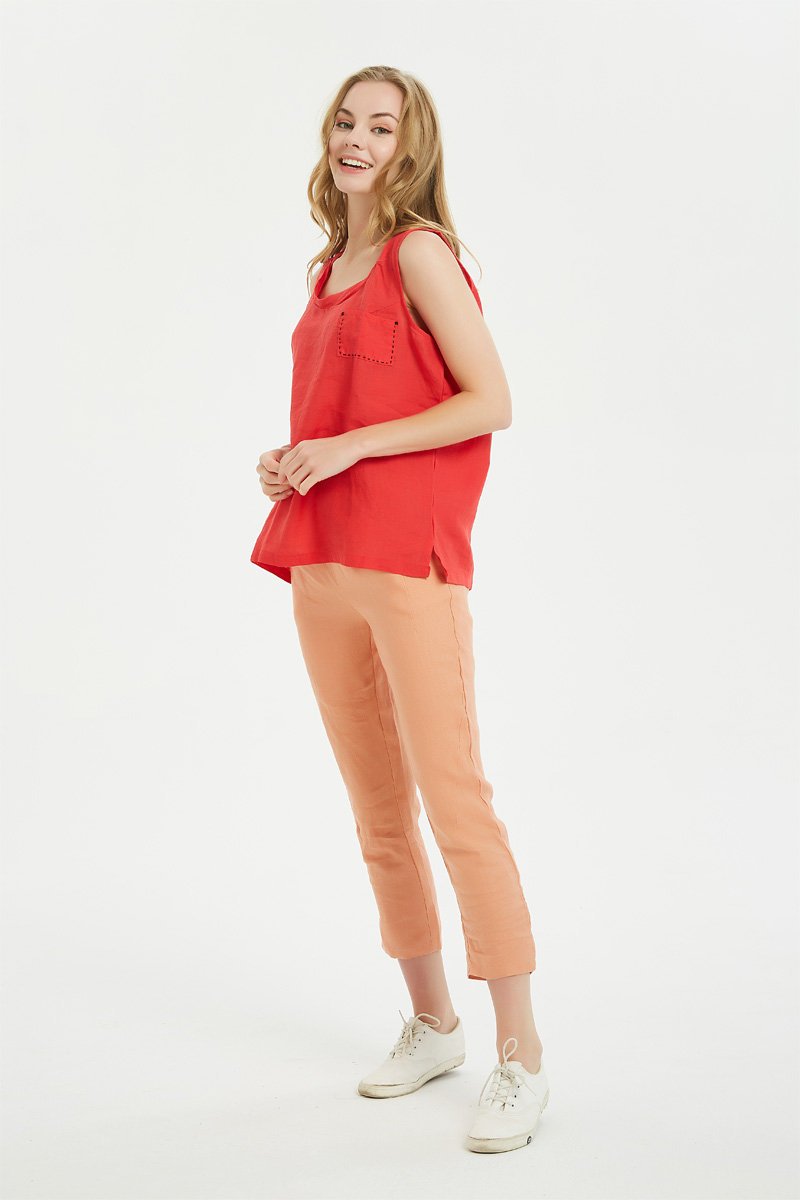 Linen Round Neck Tank Top, oversized linen top, linen cropped tank top, Loose linen tank top, Washed Linen top, simiple linen top C1481