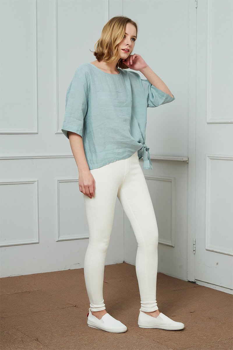 Oversized linen top, Back-Button Short-Sleeve Top, Button linen top, blue linen top, womens linen top, summer linen top C1478