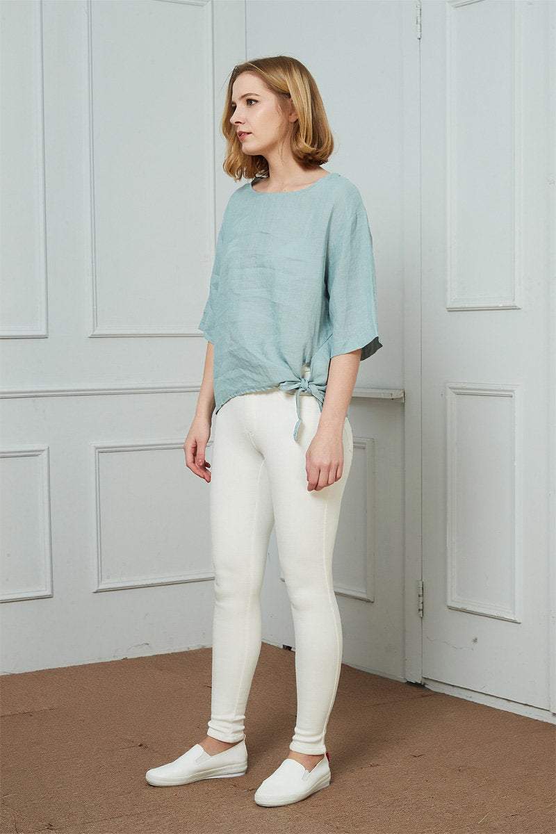 Oversized linen top, Back-Button Short-Sleeve Top, Button linen top, blue linen top, womens linen top, summer linen top C1478
