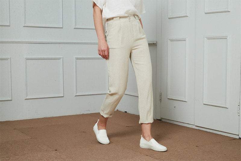 Linen pants, Vintage linen Cropped Trouser Pants, linen Straight Leg pants, Linen Pull-On Pants C1465