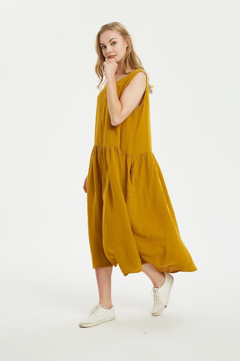 Linen dress, oversized linen dress, Linen round neckline sleeveless long dress, sleeveless linen tank dress, womens dress for summer C1485