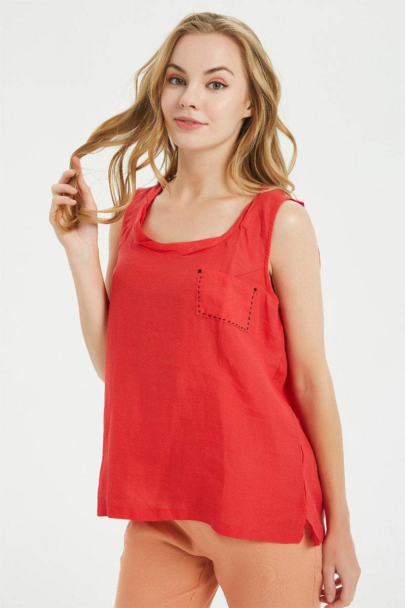 Linen Round Neck Tank Top, oversized linen top, linen cropped tank top, Loose linen tank top, Washed Linen top, simiple linen top C1481