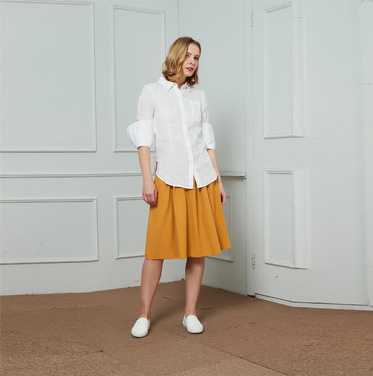 Slim perfect shirt in linen, classic collar shirt, womens linen shirt, linen shirt, white linen shirt, classic linen shirt C1456