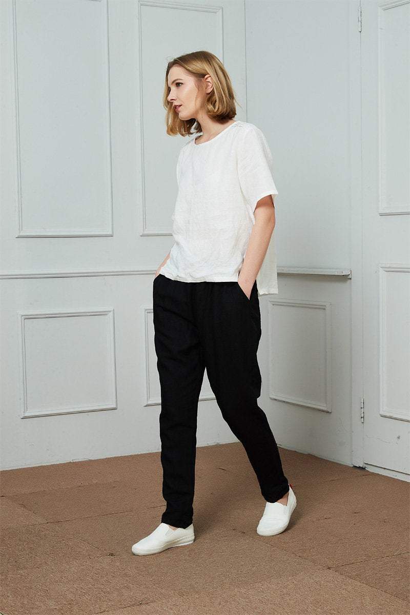 Linen top, Linen blouse, White linen shirt, Linen tee, Linen summer blouse, Short sleeve linen blouse, Summer linen top C1466-1