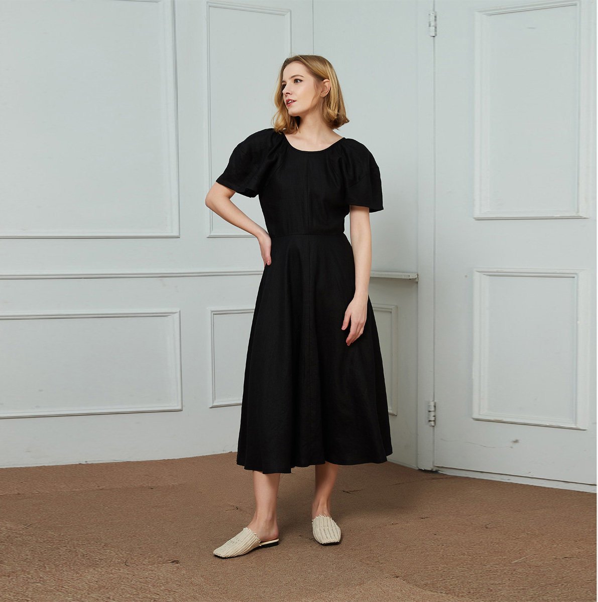 Linen dress, black dress, black linen dress, midi linen dress, womens dresses, long linen dress, summer dress, linen clothing C1475