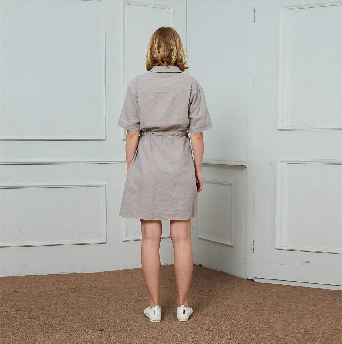 Gray summer linen dress women C1455, yy04046