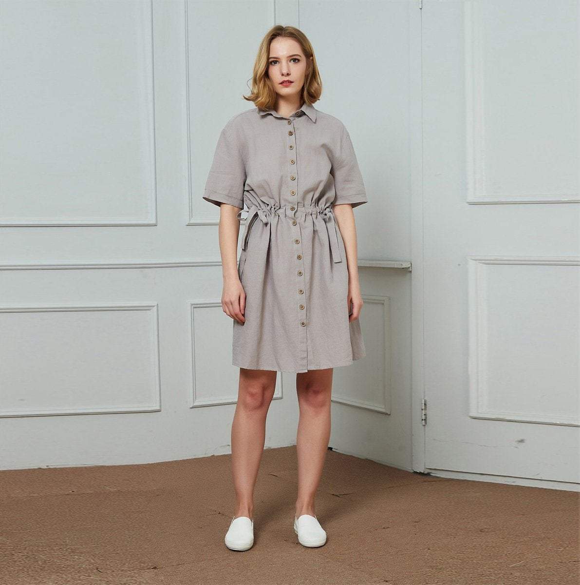 Gray summer linen dress women C1455, yy04046