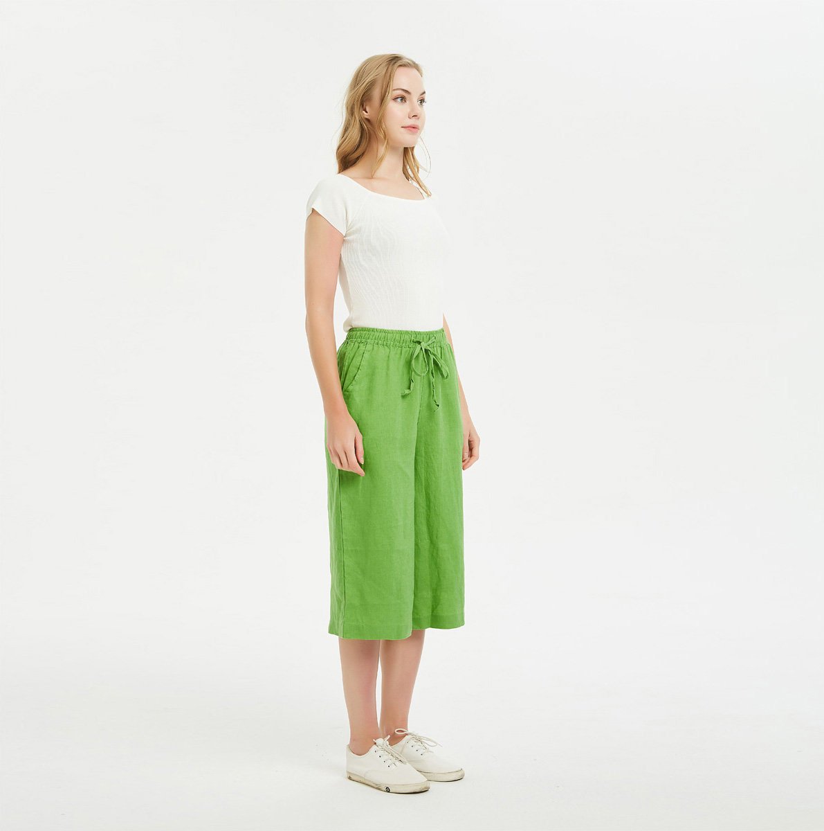 Linen Culotte Pants, Linen Pants with Elastic Waistband, Linen Pants for Woman, Linen Pants, Linen Wide Leg Pants, Culottes for Women C1480