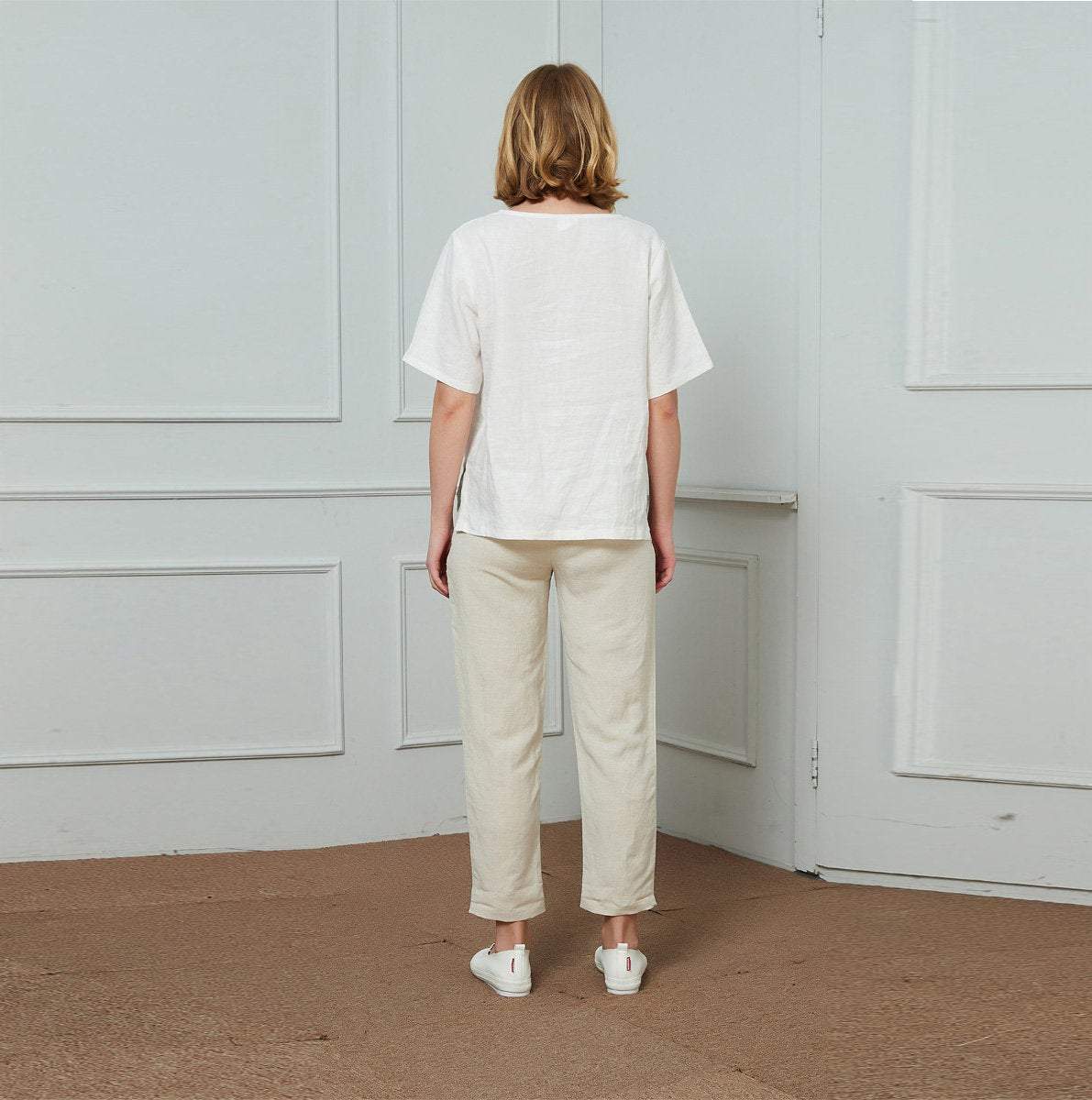 Linen pants, Vintage linen Cropped Trouser Pants, linen Straight Leg pants, Linen Pull-On Pants C1465