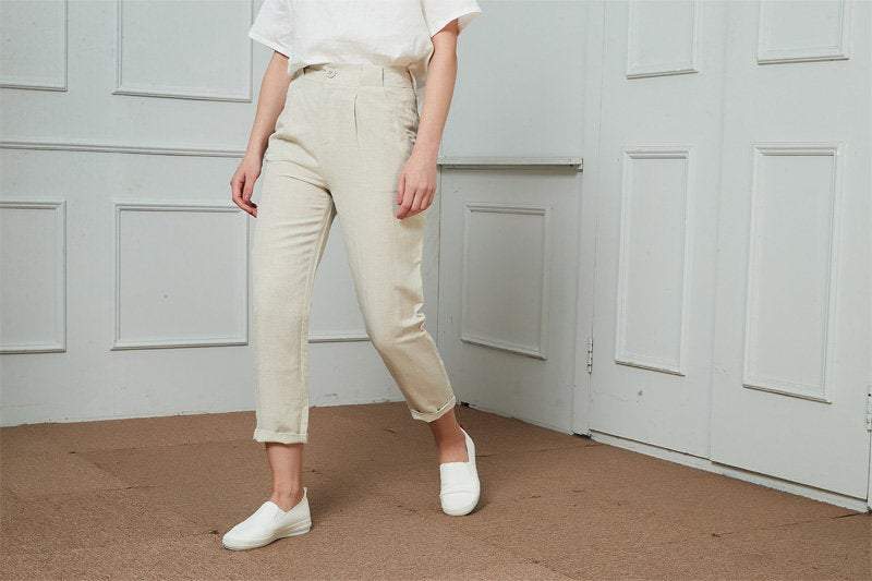Linen pants, Vintage linen Cropped Trouser Pants, linen Straight Leg pants, Linen Pull-On Pants C1465