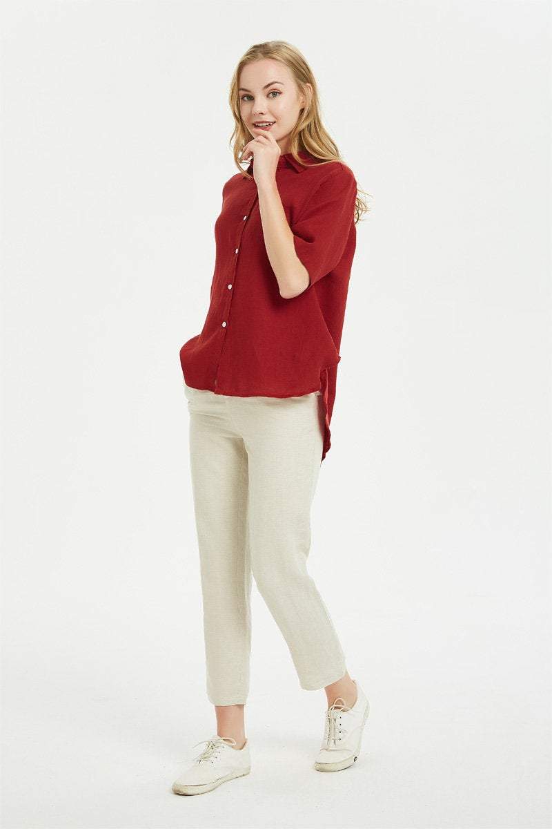 Linen pants, Vintage linen Cropped Trouser Pants, linen Straight Leg pants, Linen Pull-On Pants C1465