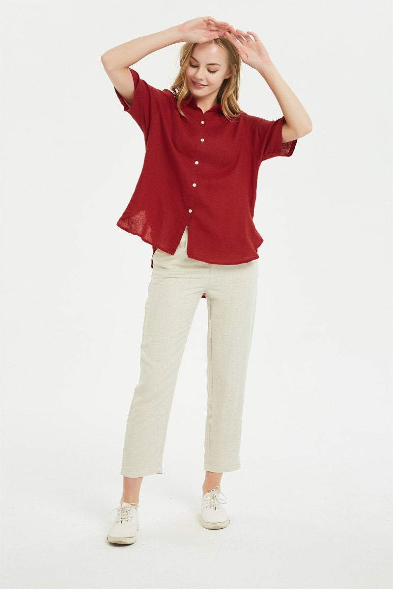 Linen pants, Vintage linen Cropped Trouser Pants, linen Straight Leg pants, Linen Pull-On Pants C1465