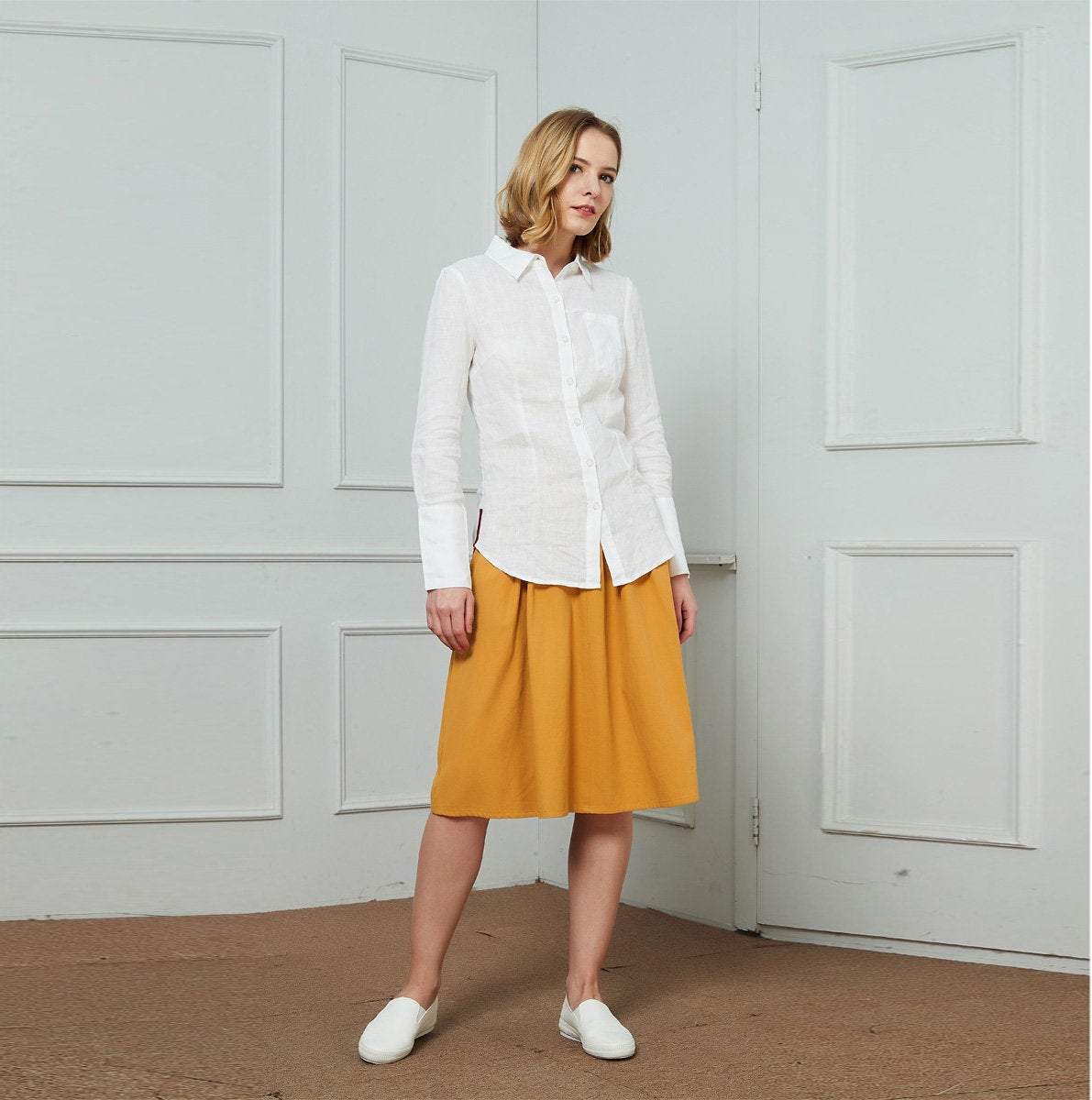 Slim perfect shirt in linen, classic collar shirt, womens linen shirt, linen shirt, white linen shirt, classic linen shirt C1456