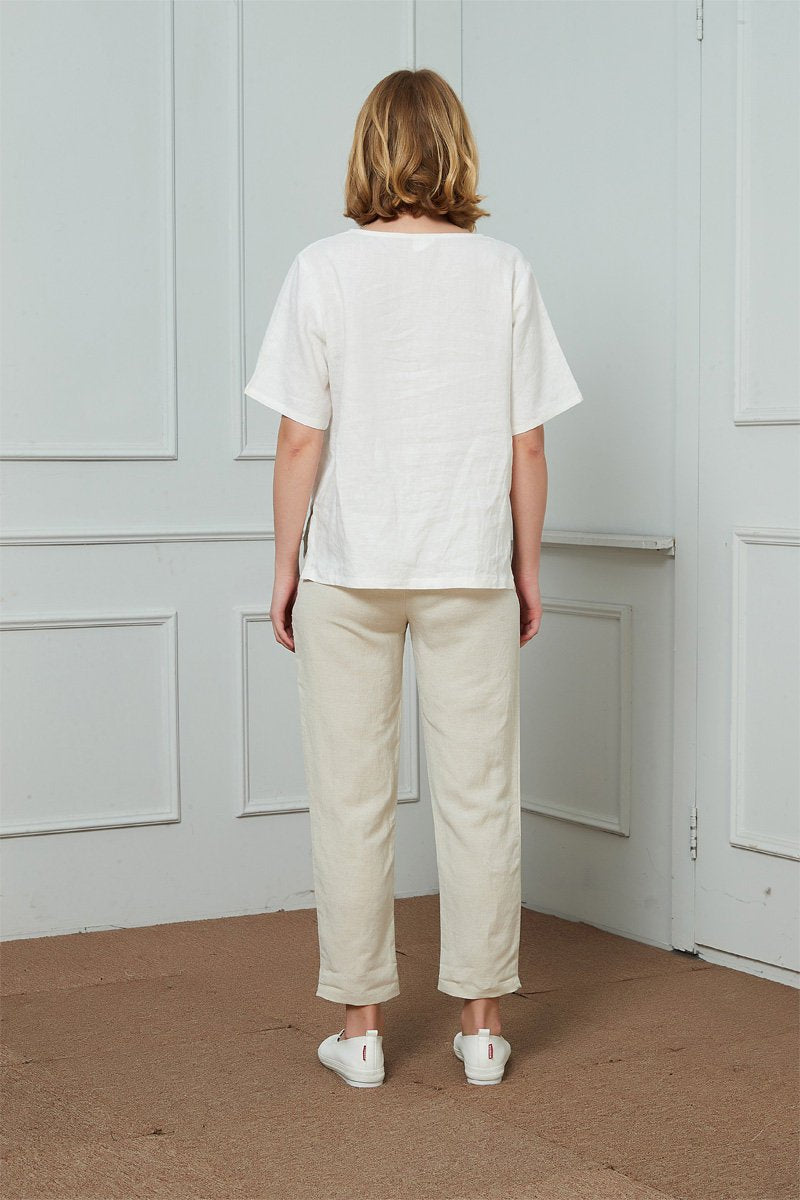 Linen top, Linen blouse, White linen shirt, Linen tee, Linen summer blouse, Short sleeve linen blouse, Summer linen top C1466-1
