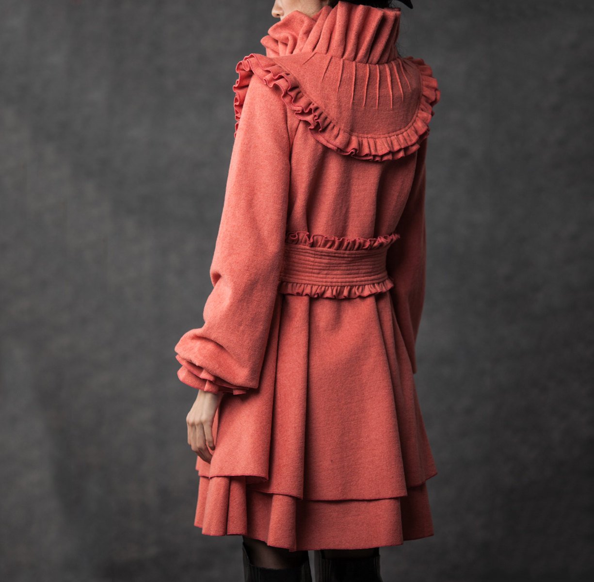 Orange wool coat, warm coat, winter coat, womens coat, midi coat, Marie antoinette coat, vintage style coat, ruffle coat, handmade coat C790