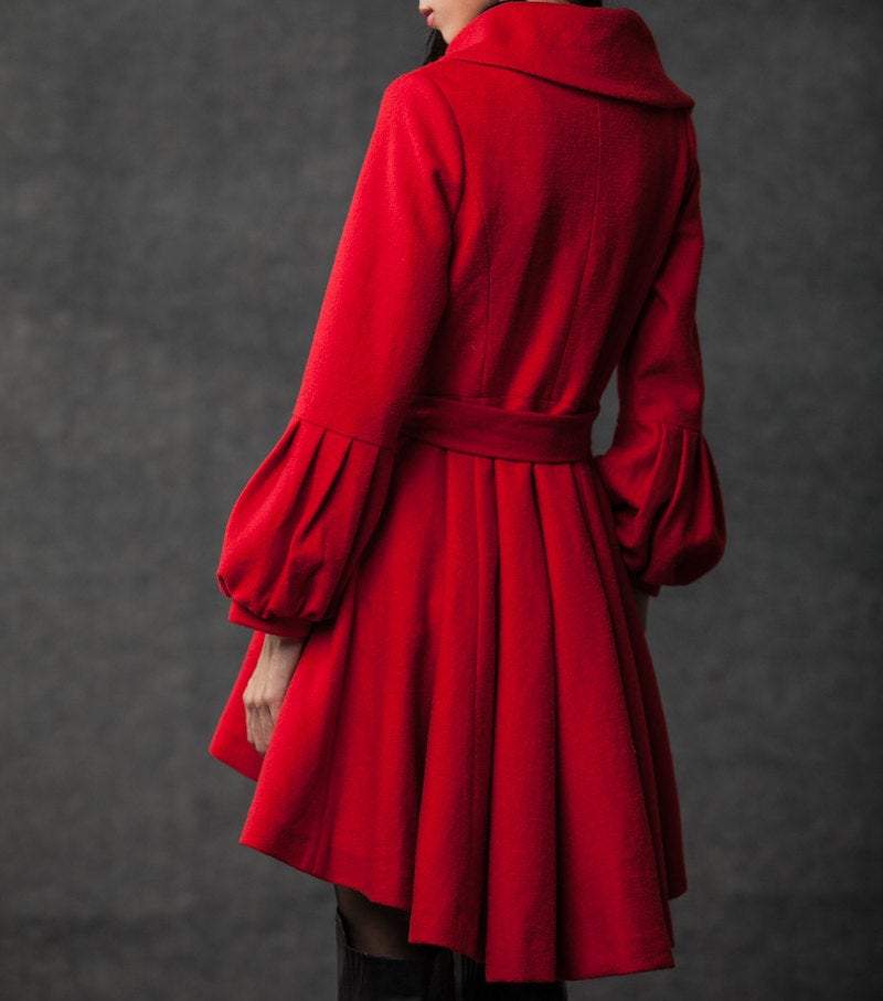 plus size coat, red coat, short coat, jackets, coats, women coat, asymmetrical Collar, wool coat, Wool jacket (C798)