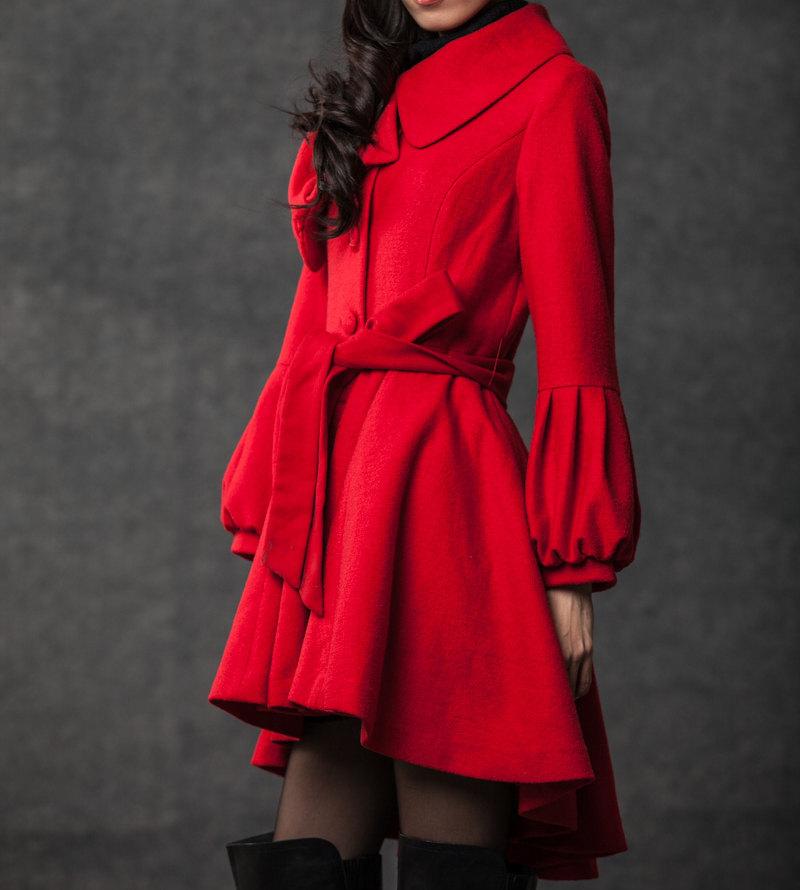 plus size coat, red coat, short coat, jackets, coats, women coat, asymmetrical Collar, wool coat, Wool jacket (C798)