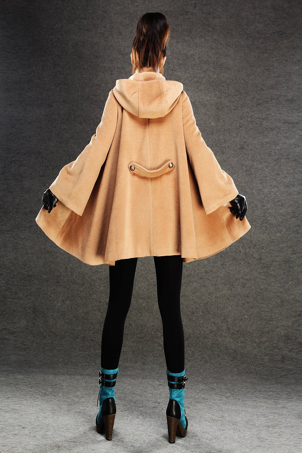 Brown wool cape, short wool cape, womens wool cape, winter wool cape, warm wool cape, loose cape, pockets wool cape C132