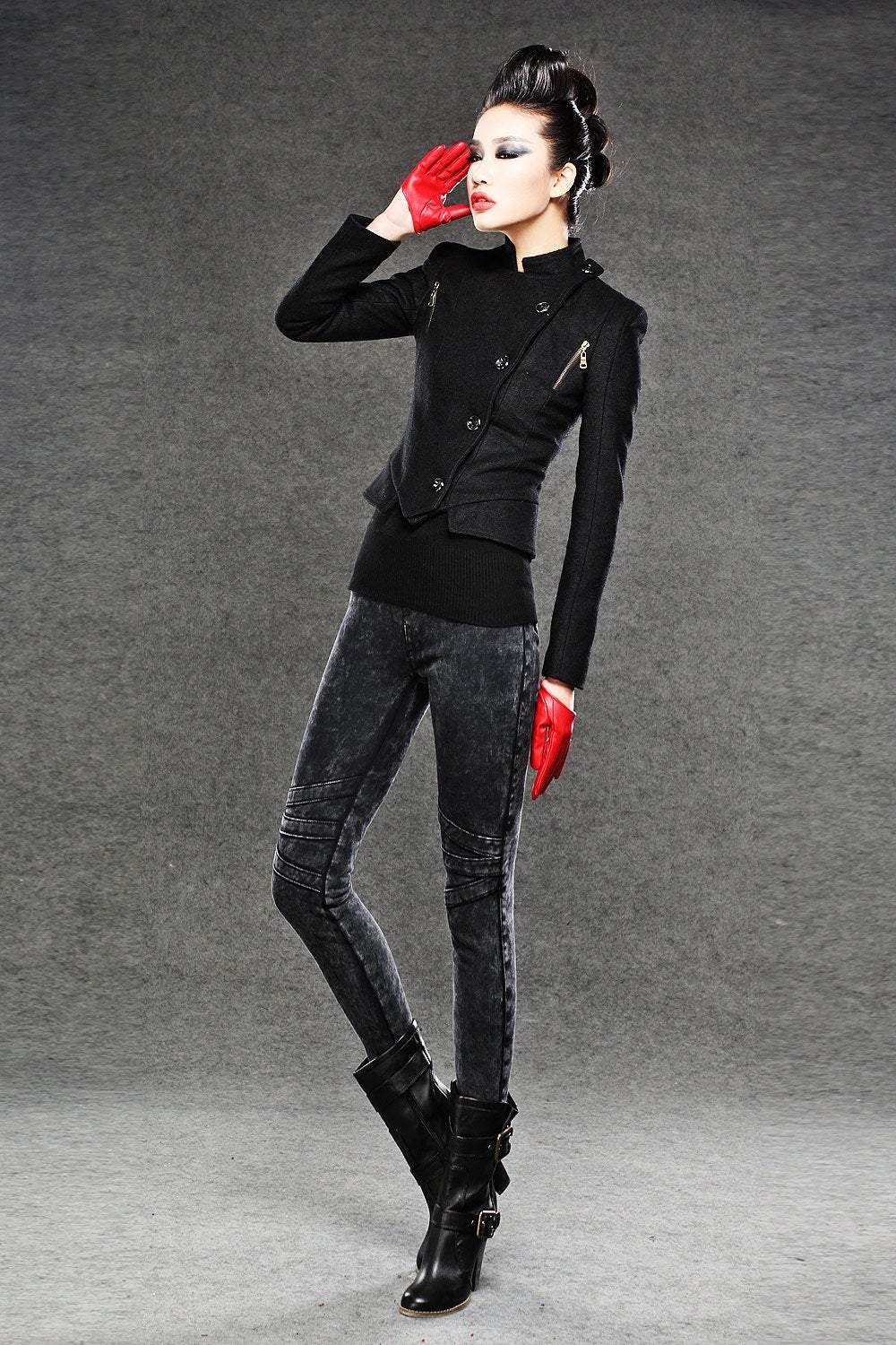 Black jacket, winter jacket, womens jackets, wool jacket, short jacket, mini jacket, warm jacket, winter coat, womens coats, short coat C043
