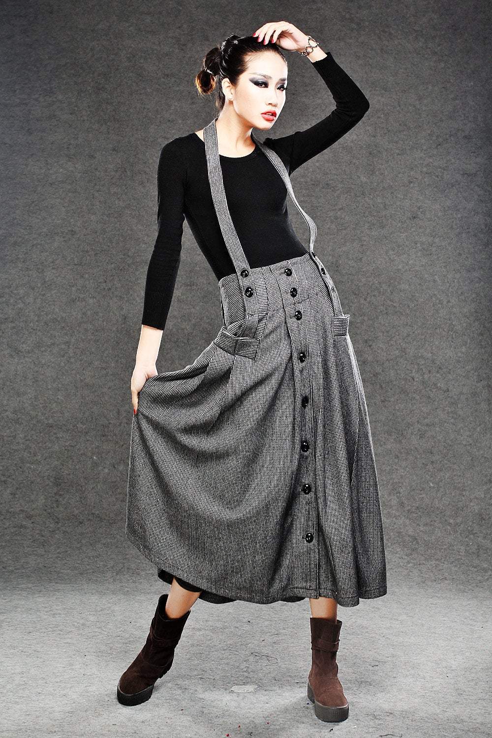 button front wool suspender skirt C048