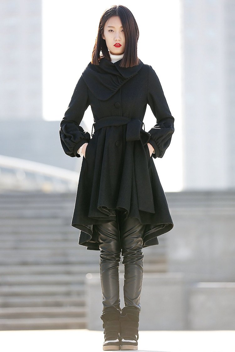 Black Winter Pea Coat Jacket C192
