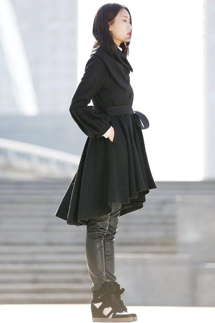 Black Winter Pea Coat Jacket C192