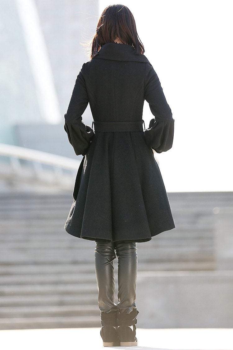 Black Winter Pea Coat Jacket C192