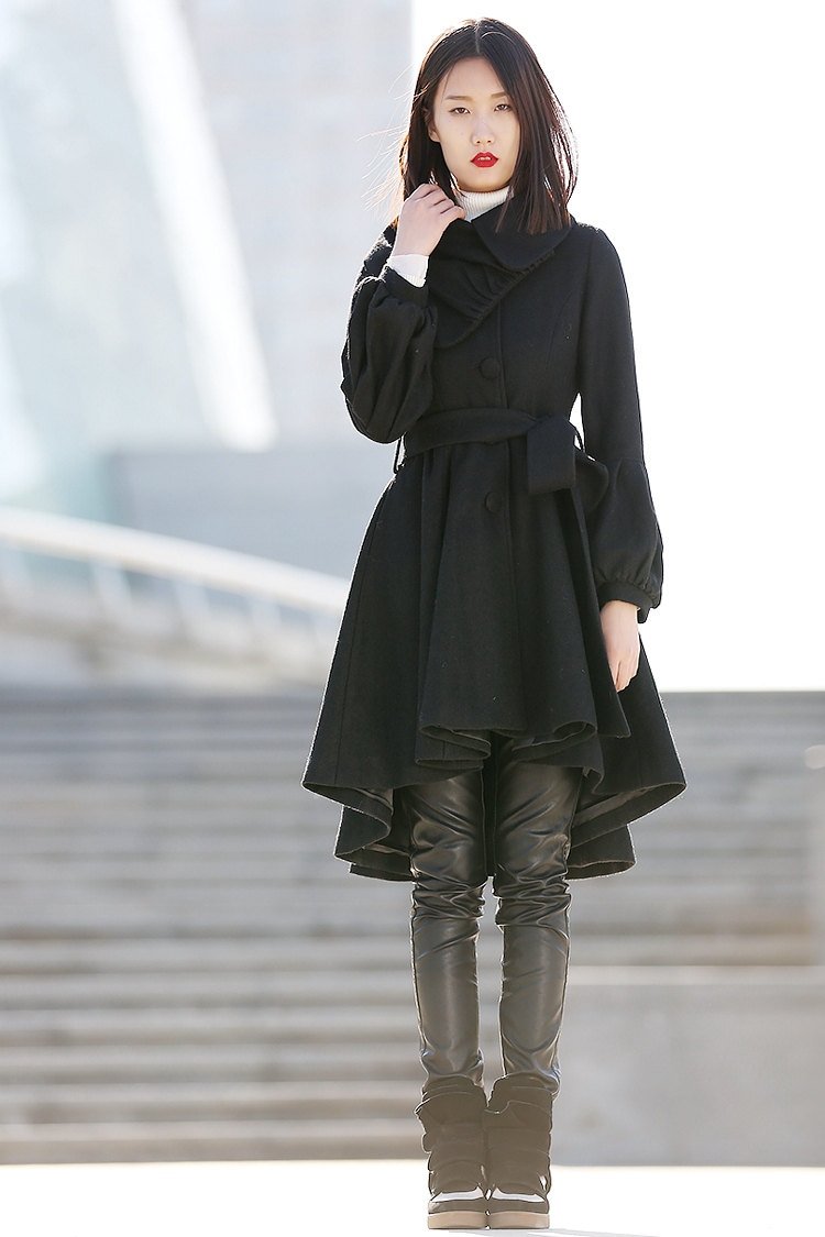 Black Winter Pea Coat Jacket C192