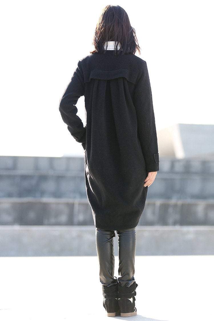 Coat, wool coat, black wool coat, winter coat, tulip shape coat, oversize coat, madi coat, womens coats, asymmetrical coat, jacket C197