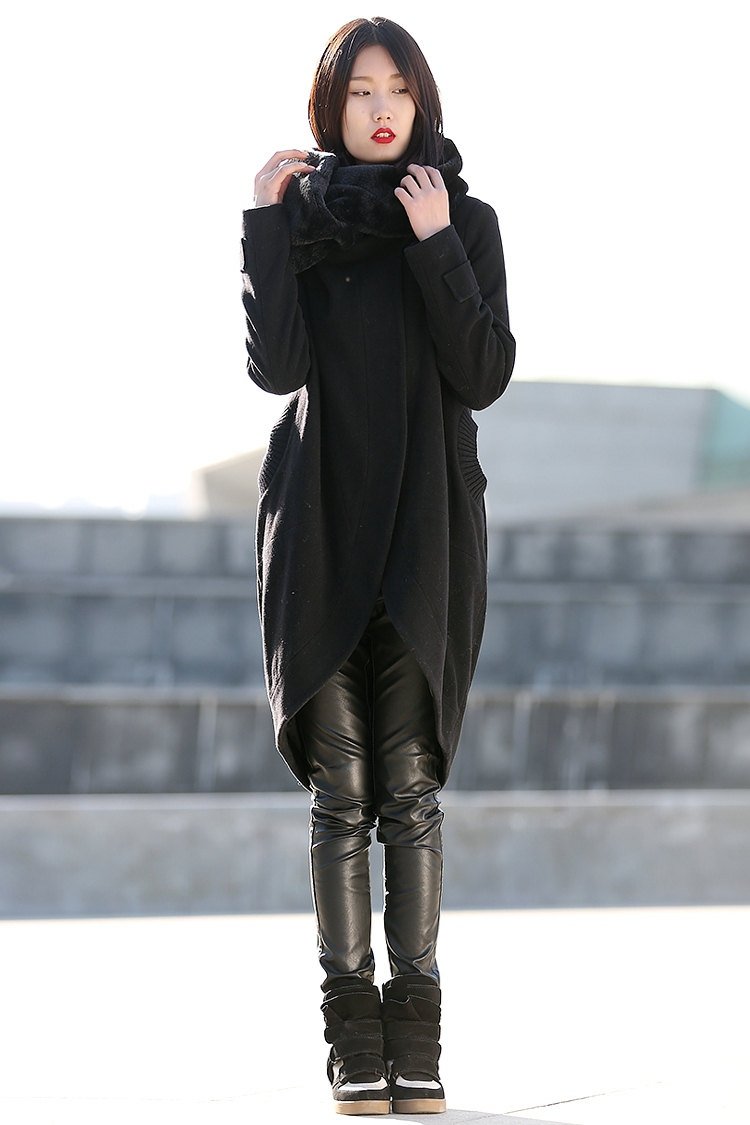 Coat, wool coat, black wool coat, winter coat, tulip shape coat, oversize coat, madi coat, womens coats, asymmetrical coat, jacket C197